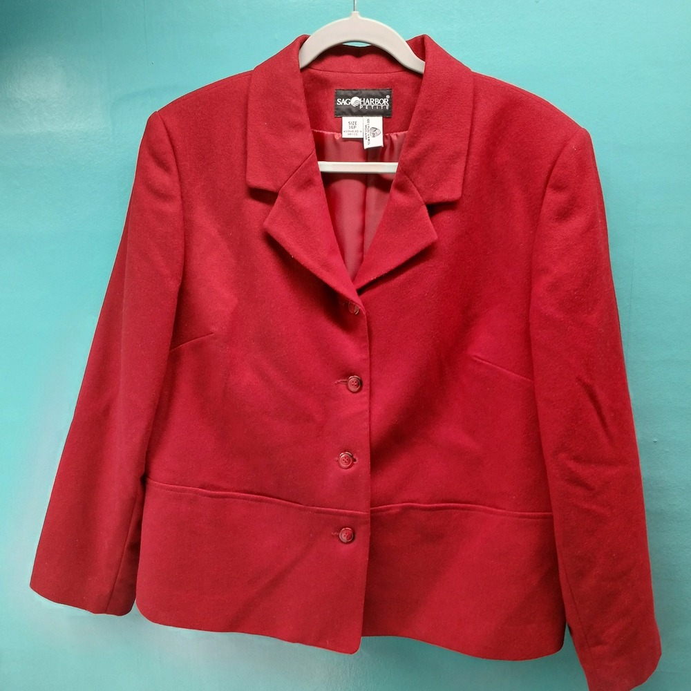 Sag Harbor Petite Red Wool Blend Blazer Jacket‎ Size 14P